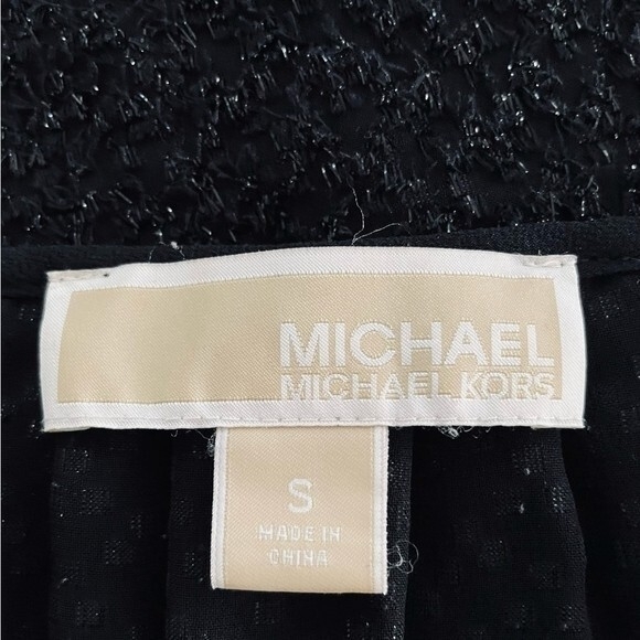 Michael Kors Black Fuzzy Sparkle Textured Blouse S/M Bow Front Long Sleeve EXC - Picture 6 of 7